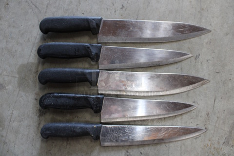 5 SHARPENED Stainless Steel Chef Knives. Includes 14". 5 Times Your Bid!