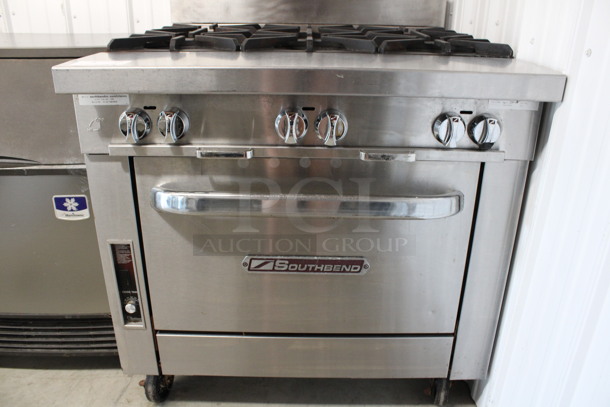 Southbend Model P36D-BBB Stainless Steel Commercial Natural Gas Powered 6 Burner Range w/ Oven on Commercial Casters. 36x37.5x41 - Image 3 of 9