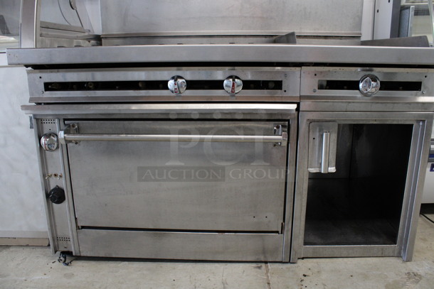 Stainless Steel Commercial Natural Gas Powered 6 Burner Range w/ Right Side Flat Top Griddle, Oven, Under Shelf and 2 Tier Over Shelves. 54x38.5x67 - Image 9 of 12