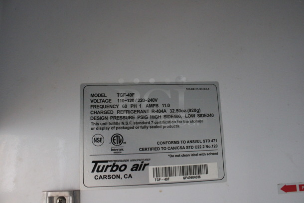 Turbo Air Model TGF-49F Metal Commercial 2 Door Reach In Freezer Merchandiser w/ Poly Coated Racks on Commercial Casters. 110-120/220-240 Volts, 1 Phase. 54.5x31x83 - Image 4 of 7