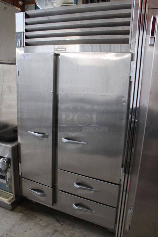 Traulsen Model URS 48 DT Stainless Steel Commercial Cooler w/ 2 Doors, 3 Drawers and Metal Racks on Commercial Casters. 115 Volts, 1 Phase. 48x28x81. Tested and Powers On But Does Not Get Cold - Image 2 of 8