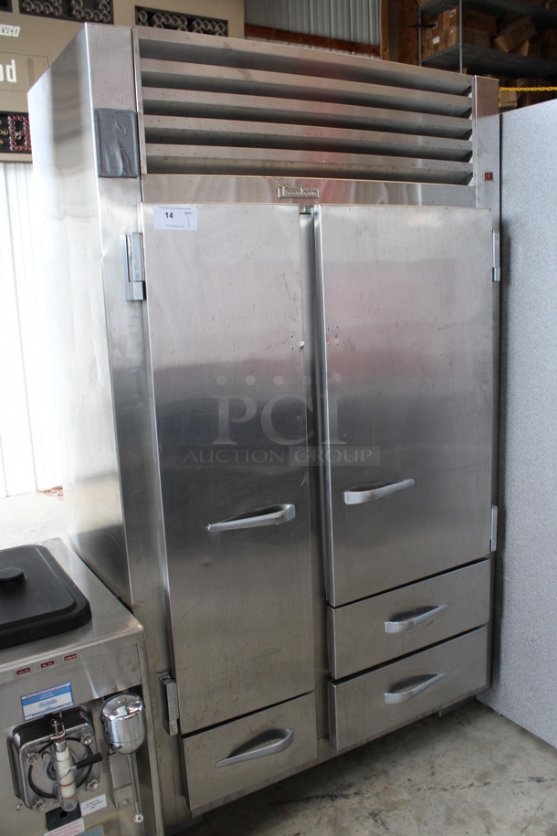 Traulsen Model URS 48 DT Stainless Steel Commercial Cooler w/ 2 Doors, 3 Drawers and Metal Racks on Commercial Casters. 115 Volts, 1 Phase. 48x28x81. Tested and Powers On But Does Not Get Cold - Image 3 of 8