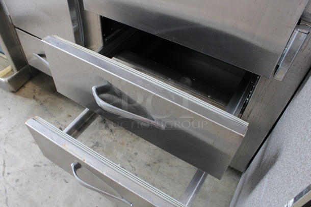 Traulsen Model URS 48 DT Stainless Steel Commercial Cooler w/ 2 Doors, 3 Drawers and Metal Racks on Commercial Casters. 115 Volts, 1 Phase. 48x28x81. Tested and Powers On But Does Not Get Cold - Image 7 of 8
