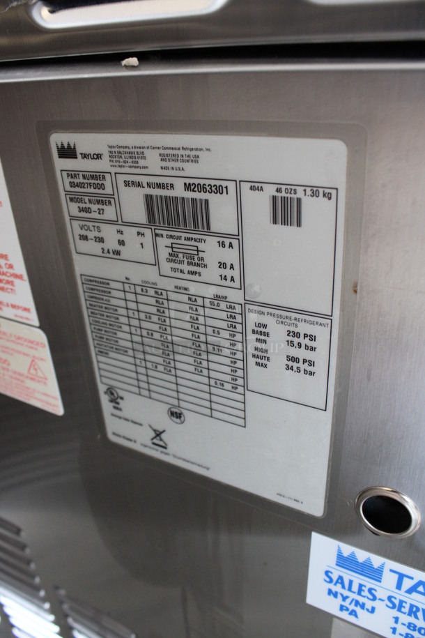 2012 Taylor Model 340D-27 Stainless Steel Commercial Countertop Single Flavor Frozen Beverage Machine w/ Drink Mixer Attachment. 208-230 Volts, 1 Phase. 18x32x32 - Image 7 of 8