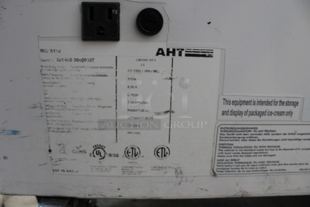 AHT Model RIO S150 Metal Commercial Chest Novelty Ice Cream Freezer Cabinet w/ 2 Sliding Lids on Commercial Casters. 115 Volts, 1 Phase. 58.5x25.5x34.5. Tested and Powers On But Does Not Get Cold - Image 6 of 6