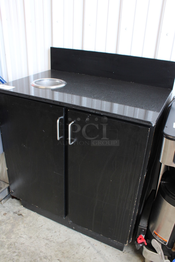 Black Counter w/ Back Splash, Trash Deposit Hole and 2 Doors. 32x21.5x40 - Image 3 of 6