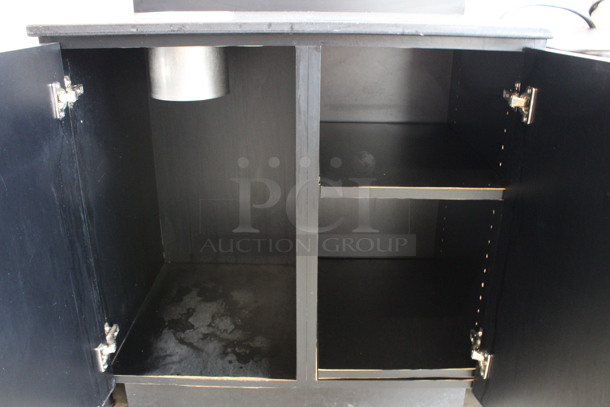 Black Counter w/ Back Splash, Trash Deposit Hole and 2 Doors. 32x21.5x40 - Image 6 of 6