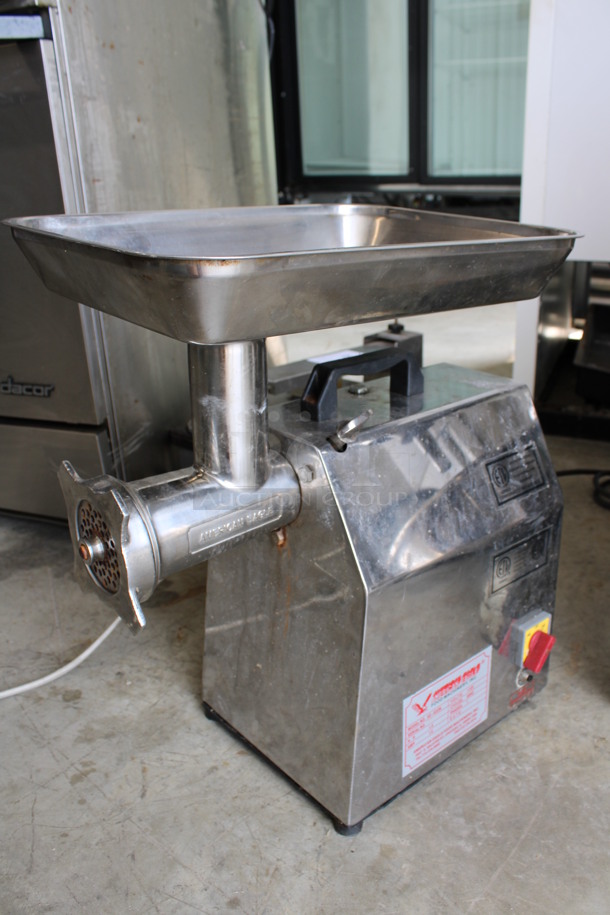 American Eagle Model AE-G22N Stainless Steel Commercial Countertop Meat Grinder w/ Tray. 115 Volts, 1 Phase. 12x18x21. Tested and Working!