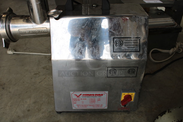 American Eagle Model AE-G22N Stainless Steel Commercial Countertop Meat Grinder w/ Tray. 115 Volts, 1 Phase. 12x18x21. Tested and Working! - Image 3 of 6
