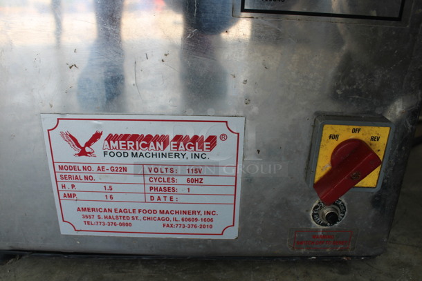 American Eagle Model AE-G22N Stainless Steel Commercial Countertop Meat Grinder w/ Tray. 115 Volts, 1 Phase. 12x18x21. Tested and Working! - Image 4 of 6
