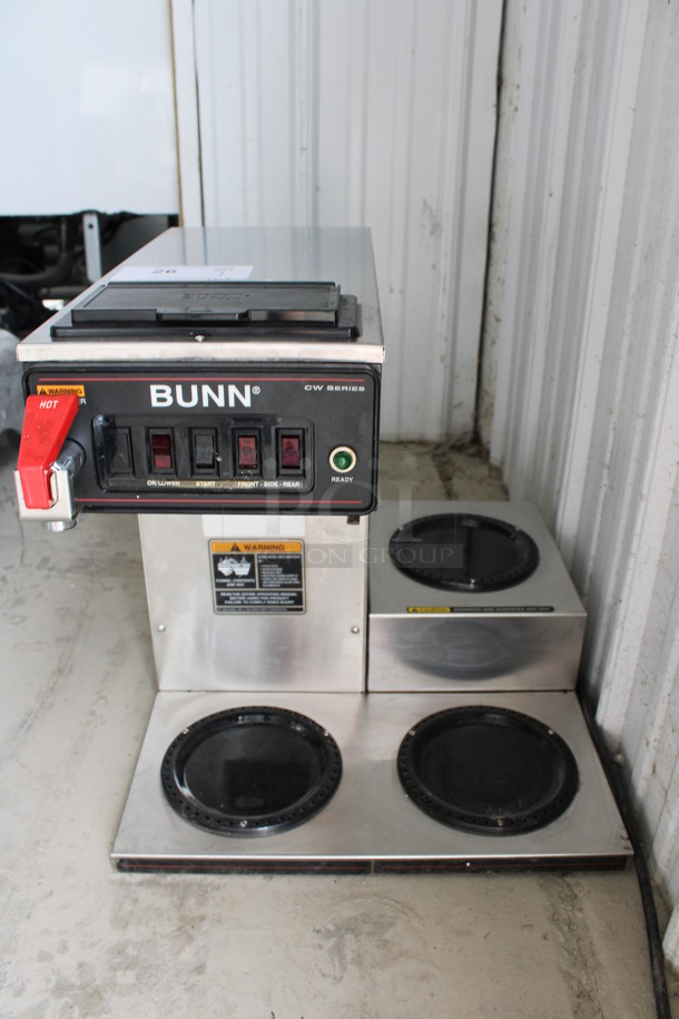 Bunn CW Series Stainless Steel Commercial Countertop 3 Burner Coffee Machine w/ Hot Water Dispenser. 16x20x16.5