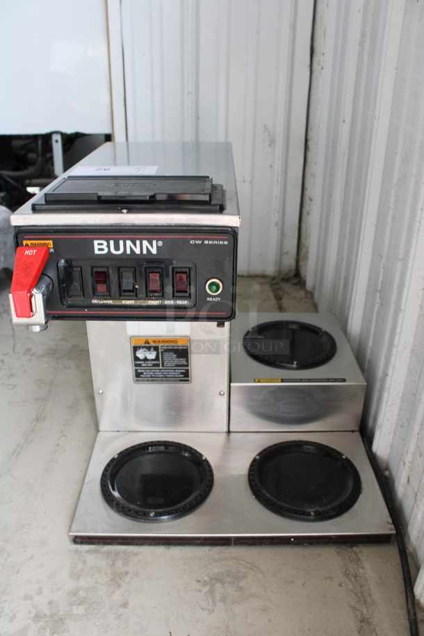 Bunn CW Series Stainless Steel Commercial Countertop 3 Burner Coffee Machine w/ Hot Water Dispenser. 16x20x16.5 - Image 1 of 6