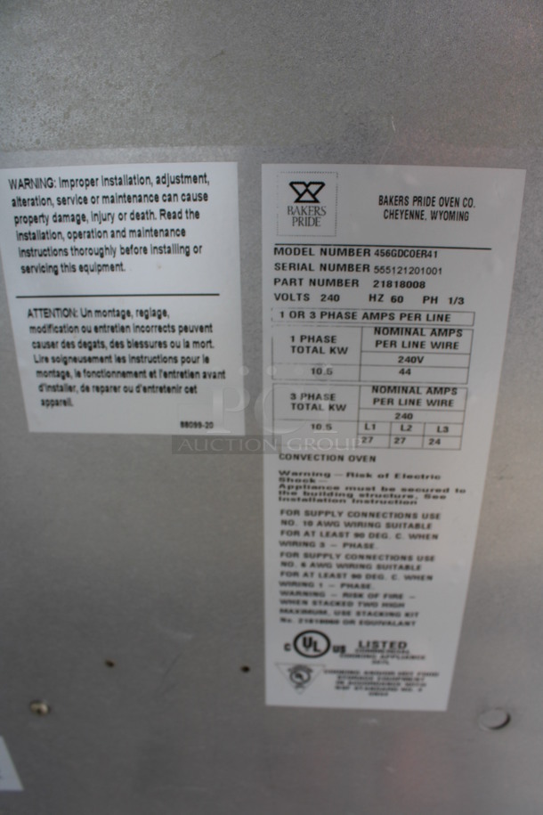FANTASTIC! Baker's Pride Model 456VDCOER41 ENERGY STAR Stainless Steel Commercial Electric Powered Full Size Convection Oven w/ View Through Doors, Metal Oven Racks and Thermostatic Controls on Metal Legs. 240 Volts, 1/3 Phase. 38x38x55.5 - Image 7 of 8
