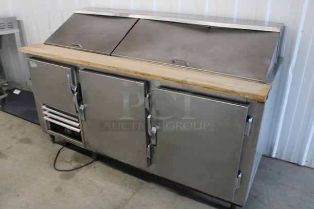 Leader Stainless Steel Commercial Sandwich Salad Prep Table Bain Marie Mega Top w/ Butcher Block Cutting Board. 115 Volts, 1 Phase. 72x33x46. Tested and Working! - Image 2 of 10