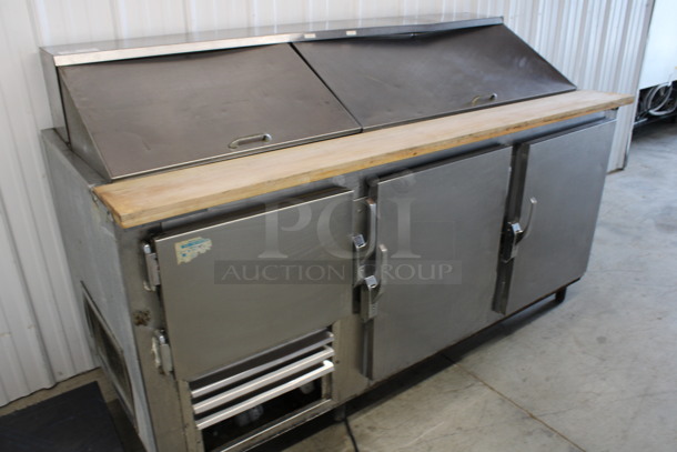 Leader Stainless Steel Commercial Sandwich Salad Prep Table Bain Marie Mega Top w/ Butcher Block Cutting Board. 115 Volts, 1 Phase. 72x33x46. Tested and Working! - Image 9 of 10