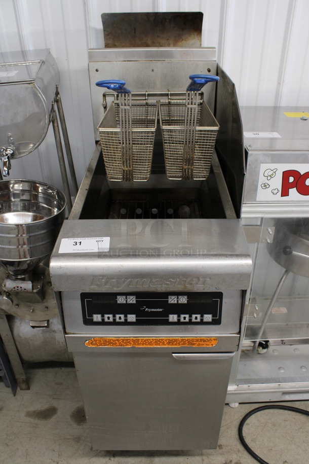 Frymaster Model PMJ145ESC Stainless Steel Commercial Floor Style Natural Gas Powered Deep Fat Fryer w/ 2 Metal Fry Baskets. 122,000 BTU. 16x31.5x52 - Image 1 of 7