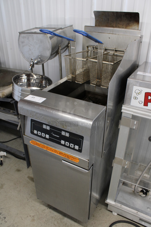 Frymaster Model PMJ145ESC Stainless Steel Commercial Floor Style Natural Gas Powered Deep Fat Fryer w/ 2 Metal Fry Baskets. 122,000 BTU. 16x31.5x52 - Image 2 of 7