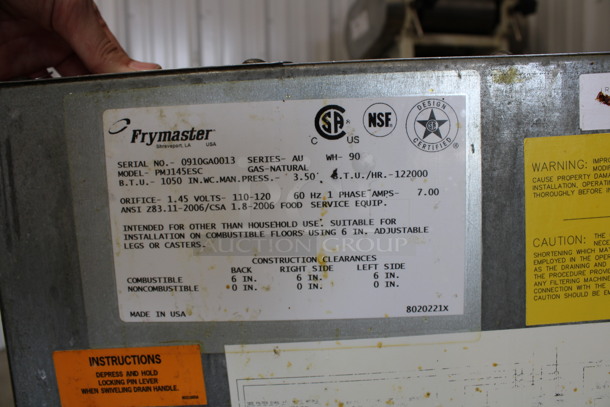 Frymaster Model PMJ145ESC Stainless Steel Commercial Floor Style Natural Gas Powered Deep Fat Fryer w/ 2 Metal Fry Baskets. 122,000 BTU. 16x31.5x52 - Image 7 of 7