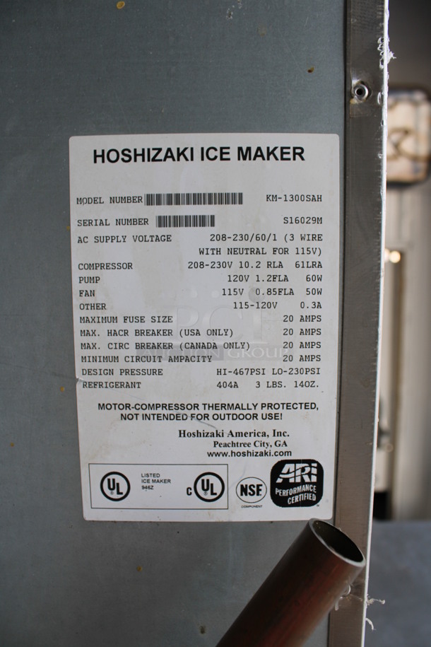 Hoshizaki Model KM-1300SAH Stainless Steel Commercial Air Cooled Ice Machine Head on Follett Model SG1300S-48 Stainless Steel Ice Bin. 208-230 Volts, 1 Phase. 48.5x38x91.5 - Image 5 of 9