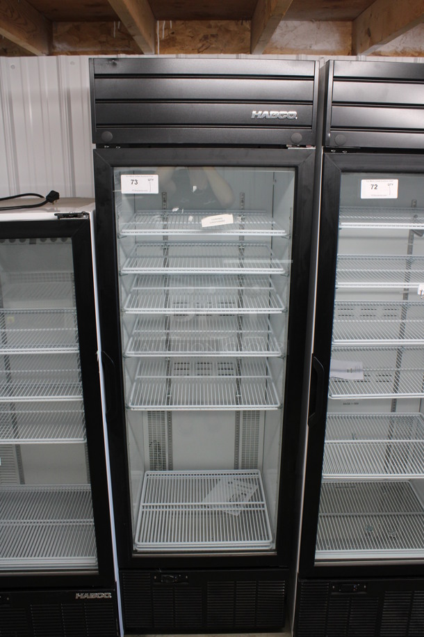2019 Habco Model SE18 Metal Commercial Single Door Reach In Cooler Merchandiser w/ Poly Coated Racks. 115 Volts, 1 Phase. 24x24x79. Tested and Working!