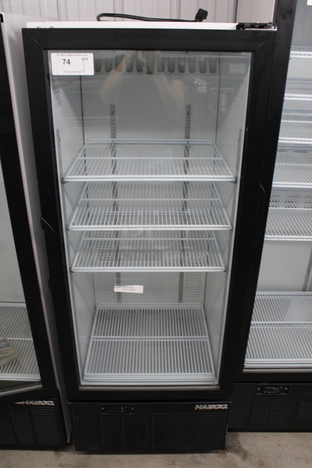 2013 Habco Model SE12 Metal Commercial Single Door Reach In Cooler Merchandiser w/ Poly Coated Racks. 115 Volts, 1 Phase. 24x24x62. Tested and Working!