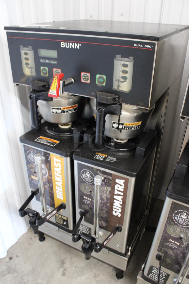 2011 Bunn Model DUAL SH DBC Stainless Steel Commercial Countertop Dual Coffee Machine w/ Hot Water Dispenser, 2 Stainless Steel Brew Baskets and 2 Bunn Model SH SERVER Satellite Servers. 120/208-240 Volts, 1 Phase. 18x24x36. Tested and Working! - Image 2 of 6