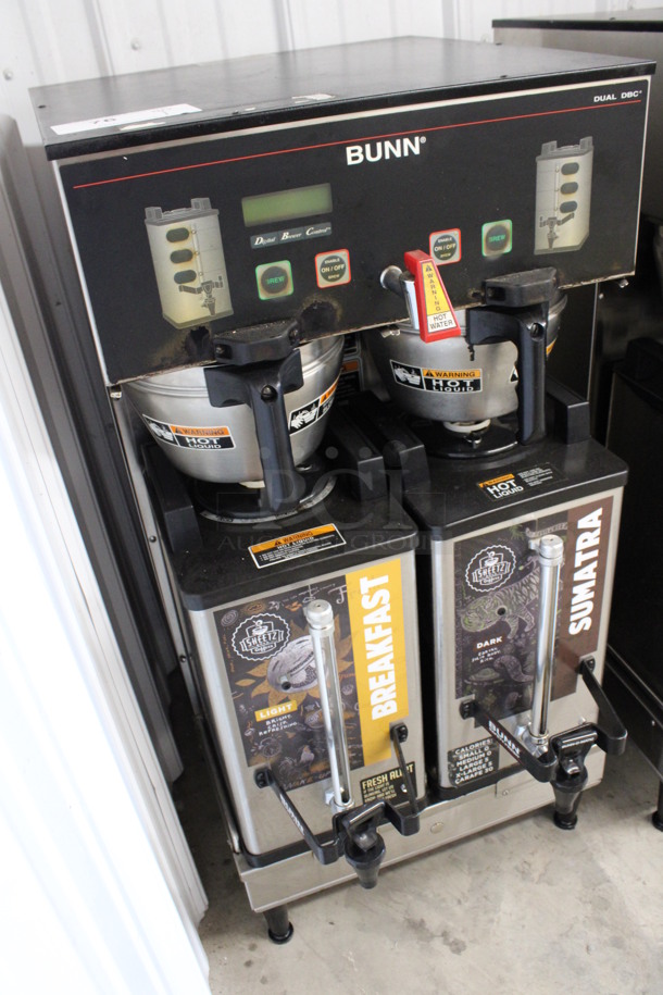 2011 Bunn Model DUAL SH DBC Stainless Steel Commercial Countertop Dual Coffee Machine w/ Hot Water Dispenser, 2 Stainless Steel Brew Baskets and 2 Bunn Model SH SERVER Satellite Servers. 120/208-240 Volts, 1 Phase. 18x24x36. Tested and Working! - Image 3 of 6