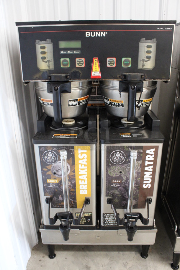 2011 Bunn Model DUAL SH DBC Stainless Steel Commercial Countertop Dual Coffee Machine w/ Hot Water Dispenser, 2 Stainless Steel Brew Baskets and 2 Bunn Model SH SERVER Satellite Servers. 120/208-240 Volts, 1 Phase. 18x24x36. Tested and Working! - Image 4 of 6
