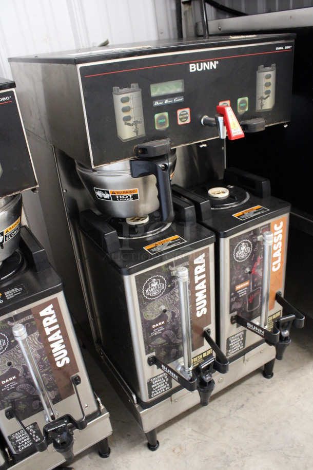 2011 Bunn Model DUAL SH DBC Stainless Steel Commercial Countertop Dual Coffee Machine w/ Hot Water Dispenser, Stainless Steel Brew Basket and 2 Bunn Model SH SERVER Satellite Servers. 120/208-240 Volts, 1 Phase. 18x24x36. Tested and Working! - Image 2 of 7