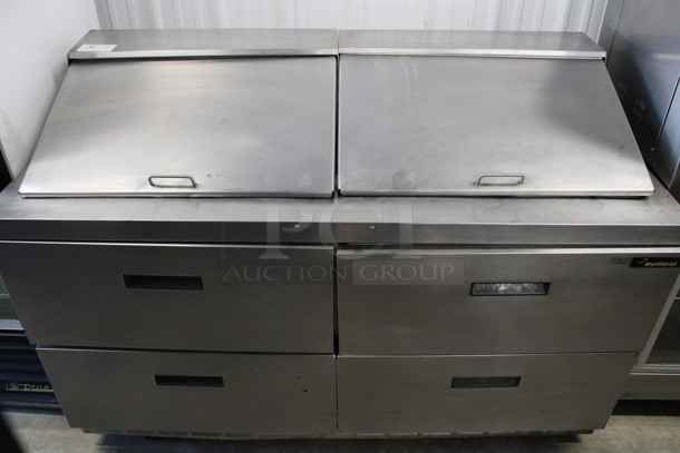 Delfield Model D4464N-24M Stainless Steel Commercial Sandwich Salad Prep Table Bain Marie Mega Top w/ 4 Drawers on Commercial Casters. 115 Volts, 1 Phase. 64x32x44. Cannot Test Due To Missing Power Cord