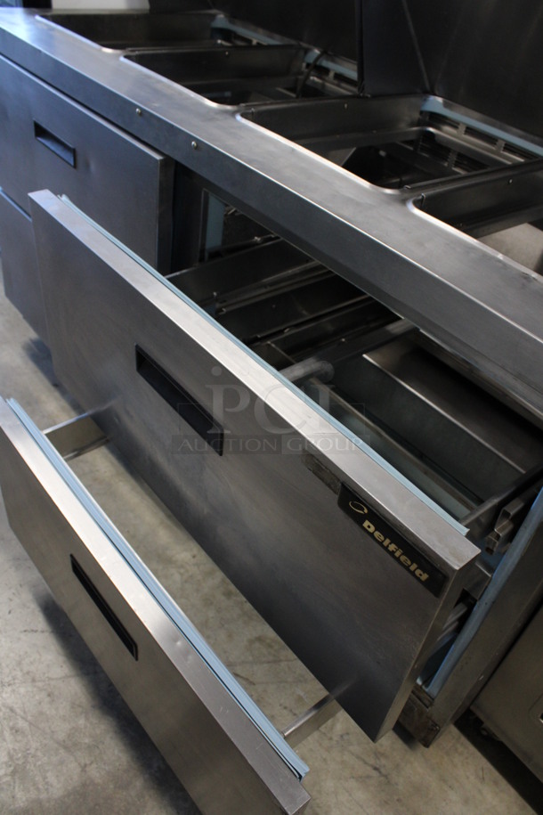 Delfield Model D4464N-24M Stainless Steel Commercial Sandwich Salad Prep Table Bain Marie Mega Top w/ 4 Drawers on Commercial Casters. 115 Volts, 1 Phase. 64x32x44. Cannot Test Due To Missing Power Cord - Image 4 of 6