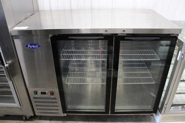 2019 Atosa Model MBB48G Stainless Steel Commercial 2 Door Back Bar Cooler Merchandiser on Commercial Casters. 115 Volts, 1 Phase. 48x27.5x40. Tested and Powers On But Does Not Get Cold