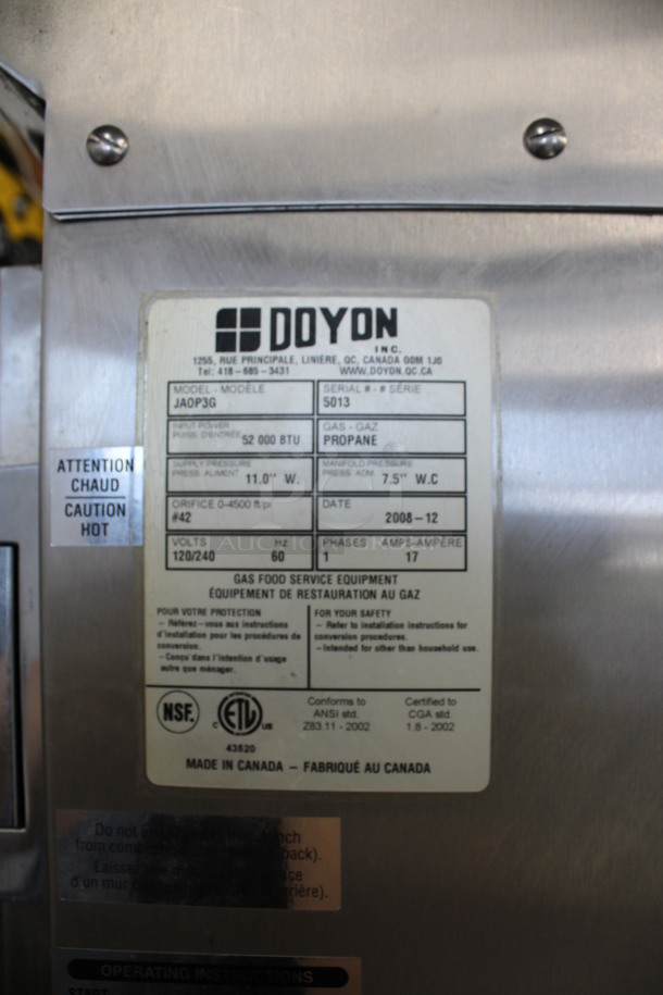 BEAUTIFUL! Doyon Model JAOP3G Stainless Steel Commercial Propane Gas Powered Oven Proofer on Commercial Casters. 52,000 BTU. 32.5x43x71.5 - Image 3 of 7
