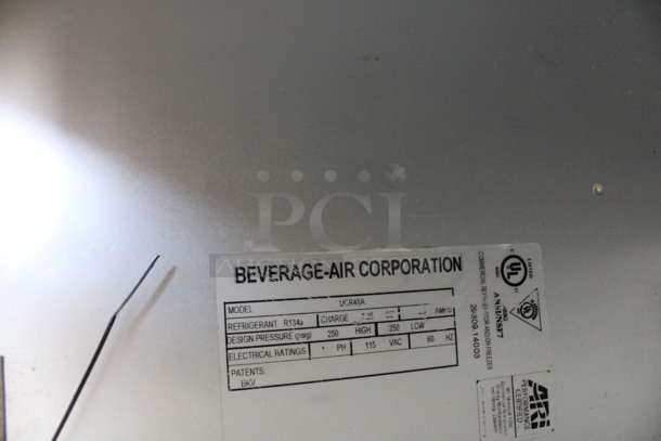 Beverage Air Model UCR48A Stainless Steel Commercial 2 Door Undercounter Cooler on Commercial Casters. 115 Volts, 1 Phase. 48x31x34.5. Tested and Powers On But Does Not Get Cold - Image 6 of 6