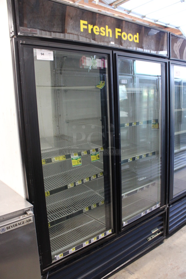 2011 True Model GDM-49 ENERGY STAR Metal Commercial 2 Door Reach In Cooler Merchandiser w/ Poly Coated Racks. 115 Volts, 1 Phase. 54x31x79. Tested and Powers On But Does Not Get Cold