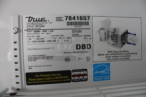 2013 True Model GDM-49F-LD ENERGY STAR Metal Commercial 2 Door Reach In Freezer Merchandiser w/ Poly Coated Racks. 115 Volts, 1 Phase. 54x31x79. Cannot Test Due To Plug Style - Image 3 of 5