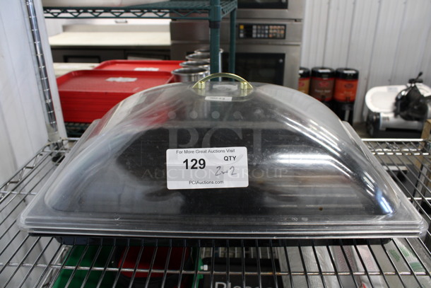 2 Black Poly Full Size Drop In Bins and 2 Clear Poly Dome Lids. 13x21x7. 2 Times Your Bid!
