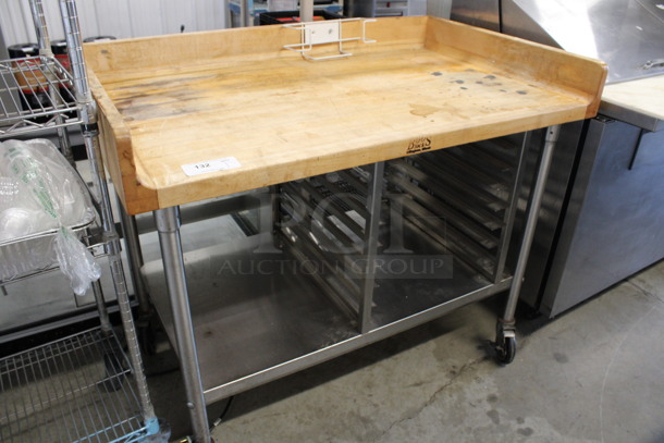 John Boos Butcher Block Table w/ Lower Pan Rack on Commercial Casters. 48x30x40