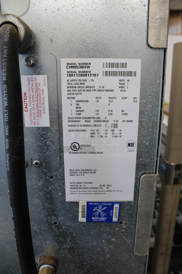 Ice O Matic Model CIM0530HW Stainless Steel Commercial Water Cooled Ice Head on Ice Bin. 115 Volts, 1 Phase. 30x32x72 - Image 6 of 7