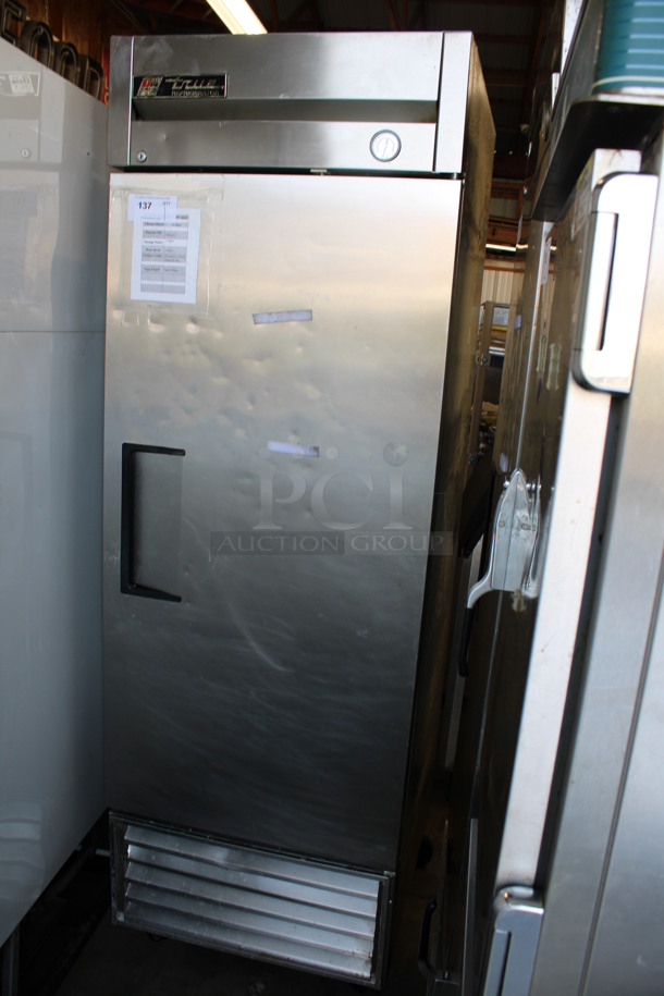 True Model T-23 Stainless Steel Commercial Single Door Reach In Cooler w/ Poly Coated Racks on Commercial Casters. 115 Volts, 1 Phase. 27x30x83. Tested and Working! - Image 2 of 5