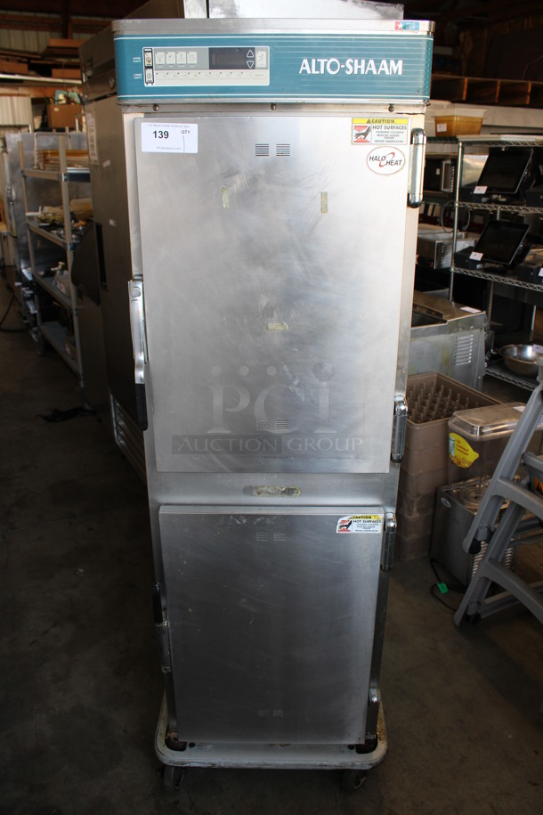 Alto Shaam Model 1200-TH-III Stainless Steel Commercial 2 Half Size Door Reach In Warming Cabinet  w/ 2 Probes on Commercial Casters. 208-240 Volts, 1 Phase. 25x33x74 - Image 1 of 8