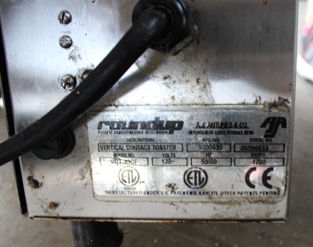 Roundup Model VCT-25CF Stainless Steel Commercial Countertop Vertical Contact Toaster w/ Buttering Attachment. 120 Volts, 1 Phase. 20x14x23. Tested and Working! - Image 7 of 8