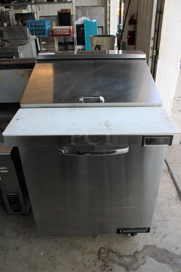 Continental Model SW27-12M Stainless Steel Commercial Sandwich Salad Prep Table Bain Marie Mega Top on Commercial Casters. 115 Volts, 1 Phase. 27.5x34x42. Tested and Working!