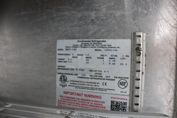 Continental Model SW27-12M Stainless Steel Commercial Sandwich Salad Prep Table Bain Marie Mega Top on Commercial Casters. 115 Volts, 1 Phase. 27.5x34x42. Tested and Working! - Image 6 of 6