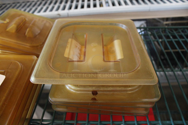 6 Amber Colored Poly 1/6 Size Drop In Bin Lids. 6 Times Your Bid! - Image 1 of 3