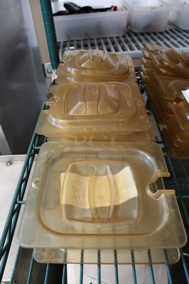 12 Amber Colored Poly 1/6 Size Drop In Bin Lids. 12 Times Your Bid! - Image 1 of 2