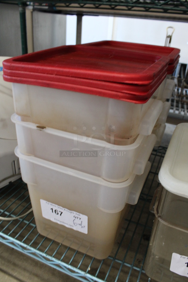 6 Clear Poly Bins w/ 6 Red Lids. 9x9x9. 6 Times Your Bid! - Image 3 of 3