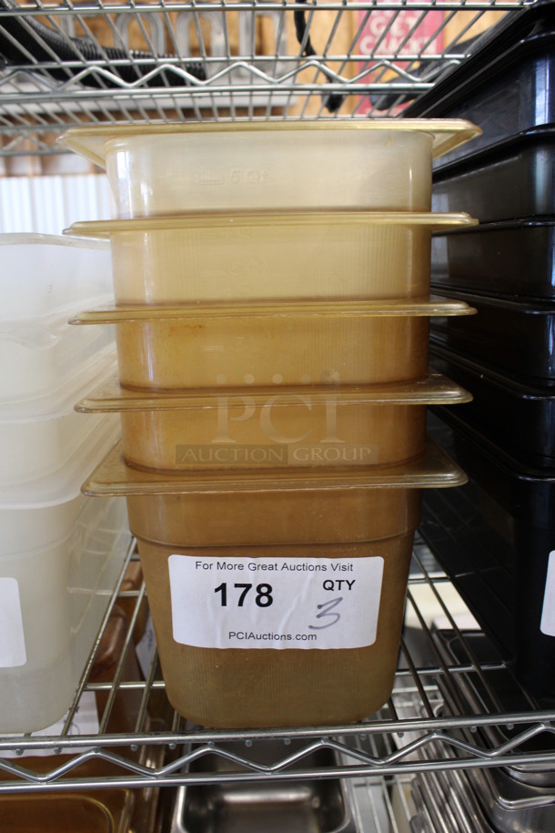 5 Amber Colored Poly 1/3 Size Drop In Bins. 1/3x6. 5 Times Your Bid! - Image 1 of 3