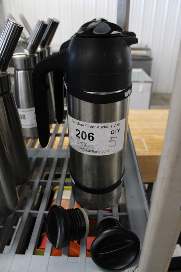 5 Chrome Finish Coffee Urns. Comes w/ 2 Extra Lids. 5x3.5x11. 5 Times Your Bid! - Image 1 of 4