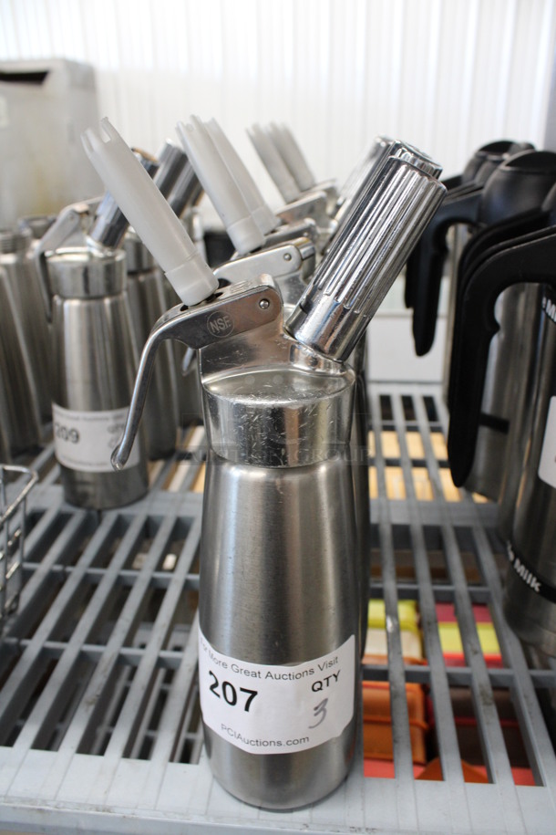 3 Stainless Steel Whipped Cream Dispensers. 5x3x12. 3 Times Your Bid!